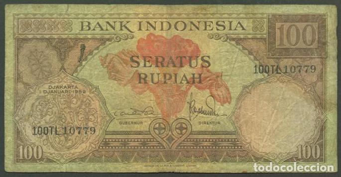 Billetes extranjeros: INDONESIA. 100 rupiah 1.1.1959. Pick 69. 2 letras en el prefijo.
