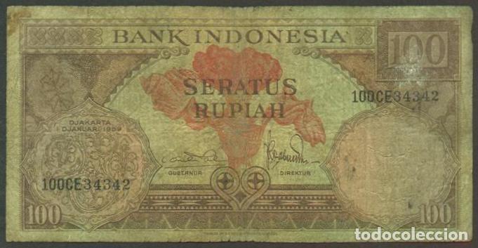 Billetes extranjeros: INDONESIA. 100 rupiah 1.1.1959. Pick 69. 2 letras en el prefijo.