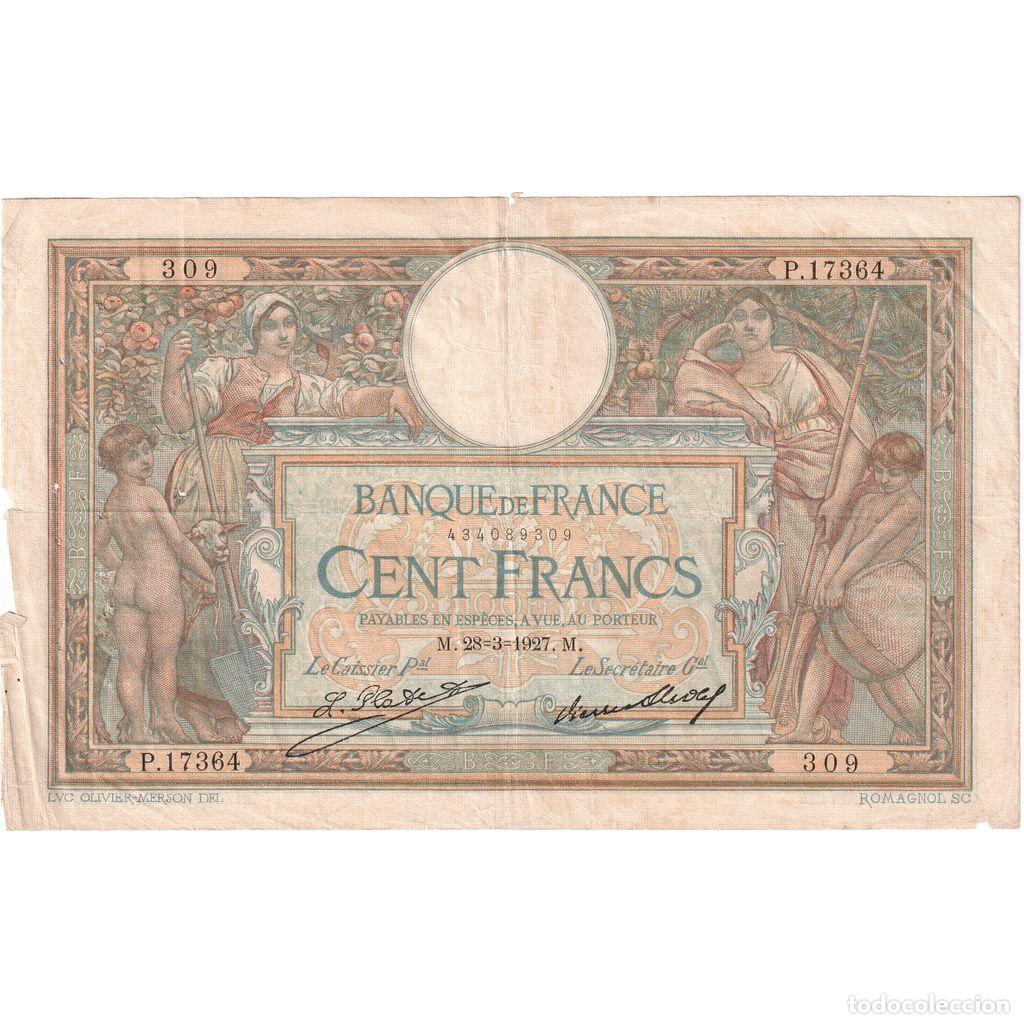 Billetes extranjeros: [#1185364] Francia, 100 Francs, Luc Olivier Merson, 1927-03-28, P.17364, RC+
