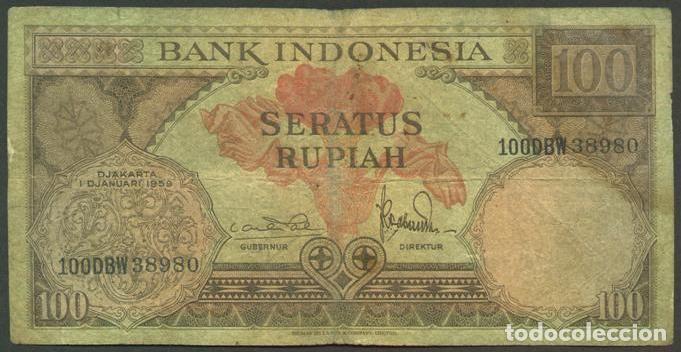 Billetes extranjeros: INDONESIA. 100 rupiah 1.1.1959. Pick 69. 3 letras en el prefijo.
