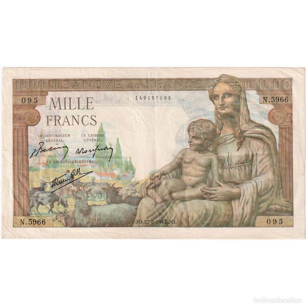 Billetes extranjeros: [#1185359] Francia, 1000 Francs, D&eacute;esse D&eacute;m&eacute;ter, 1943-05-27, N.5966, MBC
