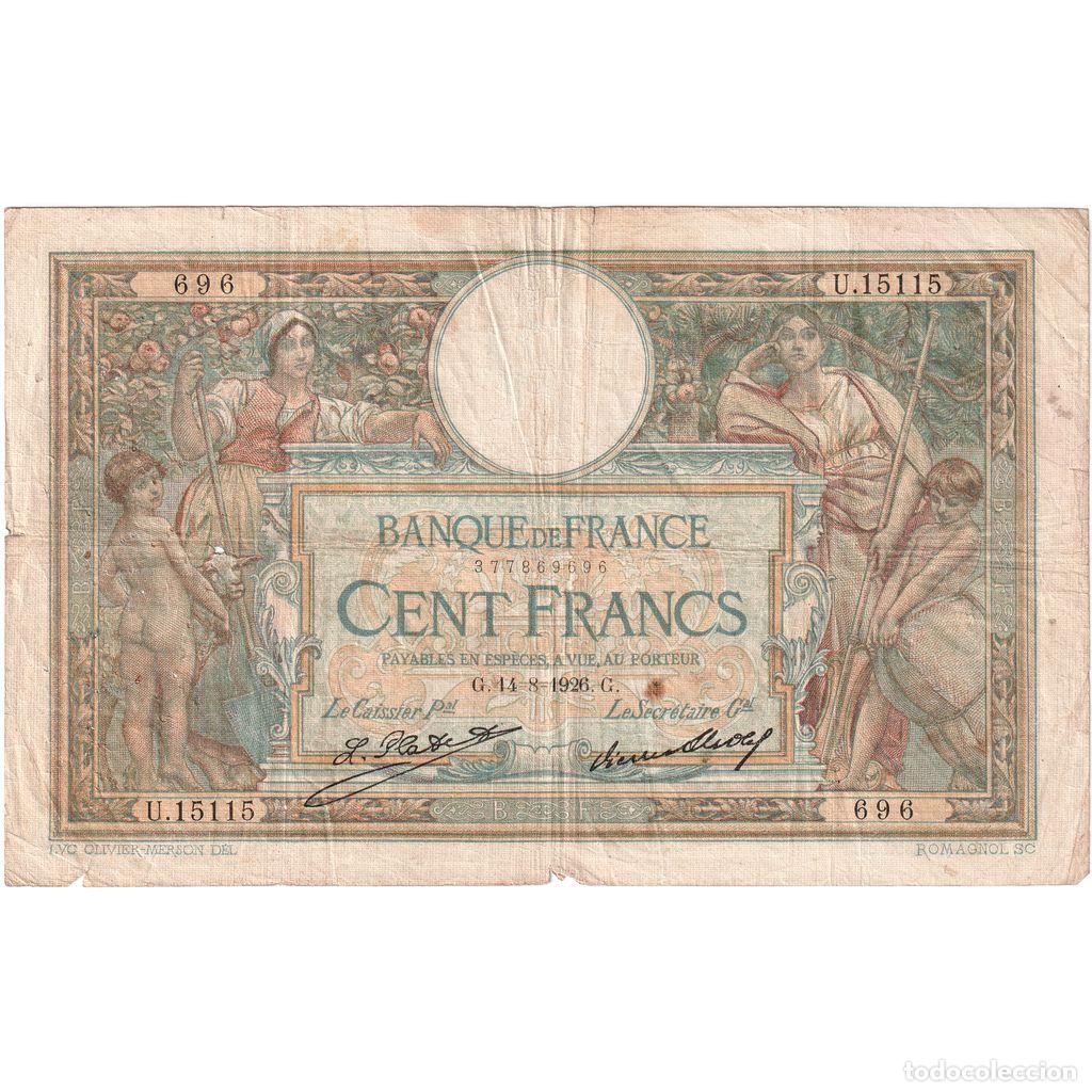 Billetes extranjeros: [#1185366] Francia, 100 Francs, Luc Olivier Merson, 1926-08-14, U.15115, RC