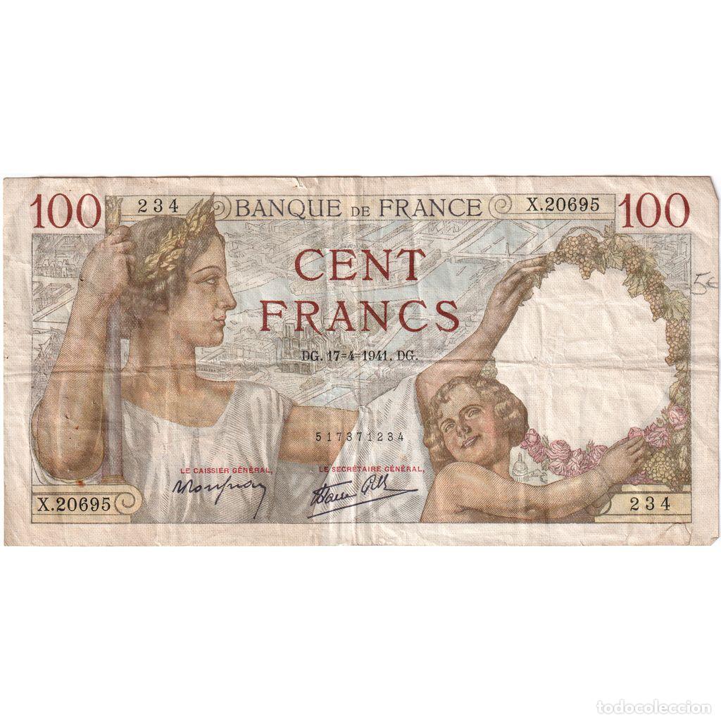 Billetes extranjeros: [#1185370] Francia, 100 Francs, Sully, 1941-04-17, X.20695, BC