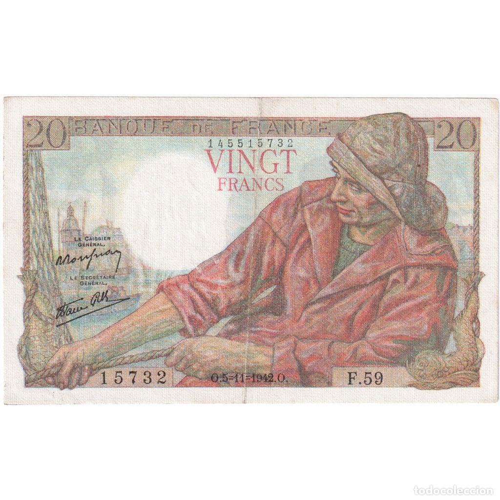 Billetes extranjeros: [#1185375] Francia, 20 Francs, P&ecirc;cheur, 1942-11-05, F.59, MBC