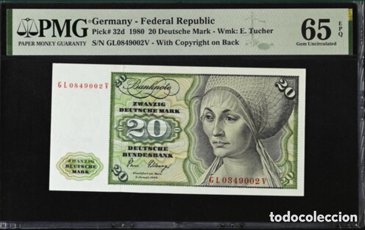 Billetes extranjeros: Billete Alemania 20 marcos 1980 PMG 65 pick 32d
