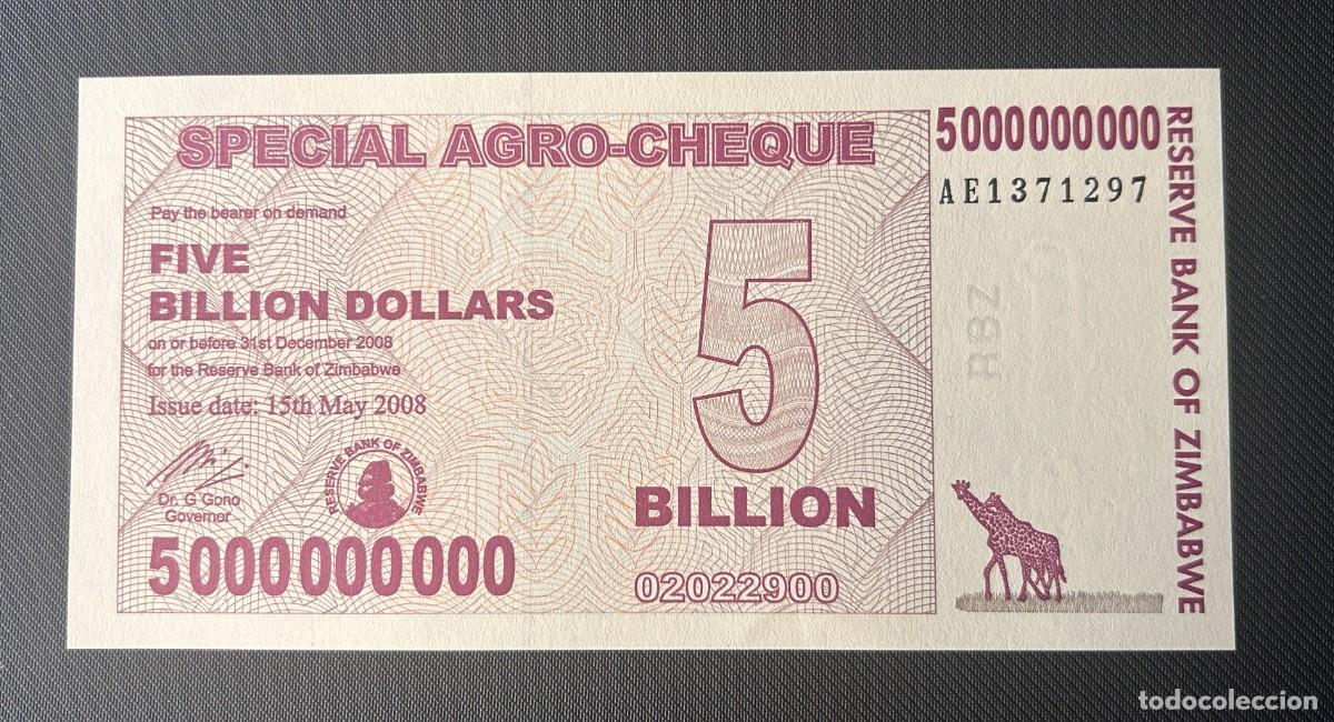 Billetes extranjeros: 5 BILLONES DOLARES 2008 ZIMBABWE. P# 61. SC / UNC