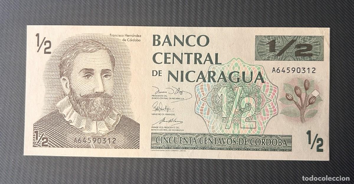 Billetes extranjeros: 1/2 DE CORDOBA 1991 NICARAGUA. P# 171. EBC / XF. DOBLEZ CENTRAL