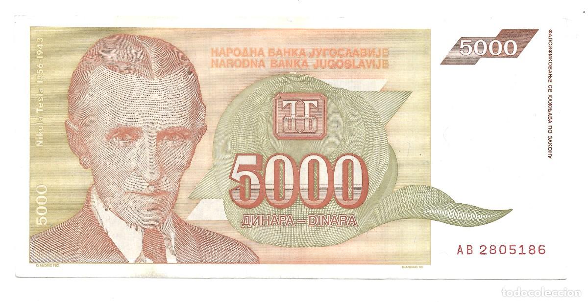 Billetes extranjeros: Billete 5000 Dinara Yugoslavia 1993 UNC