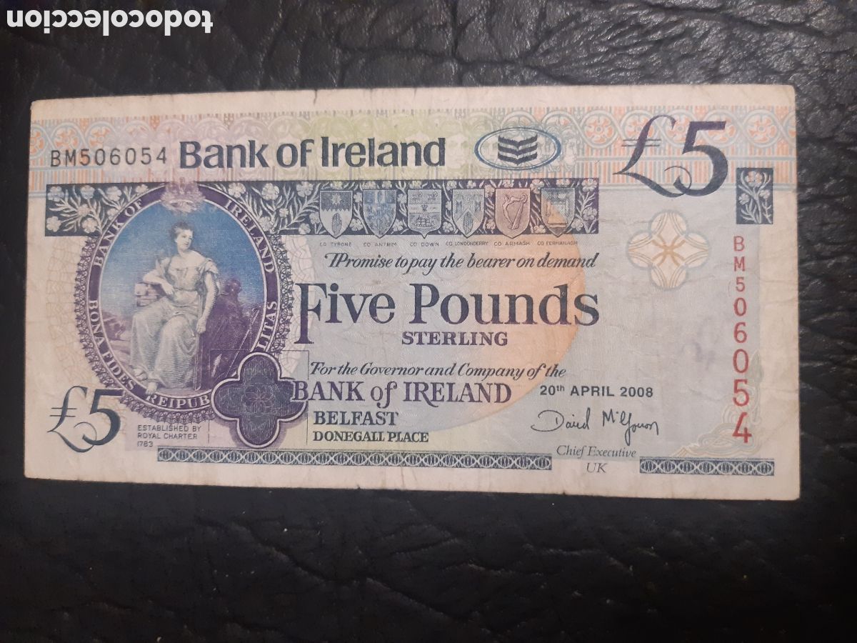 Billetes extranjeros: Billete Irlanda 5 Libras circulado