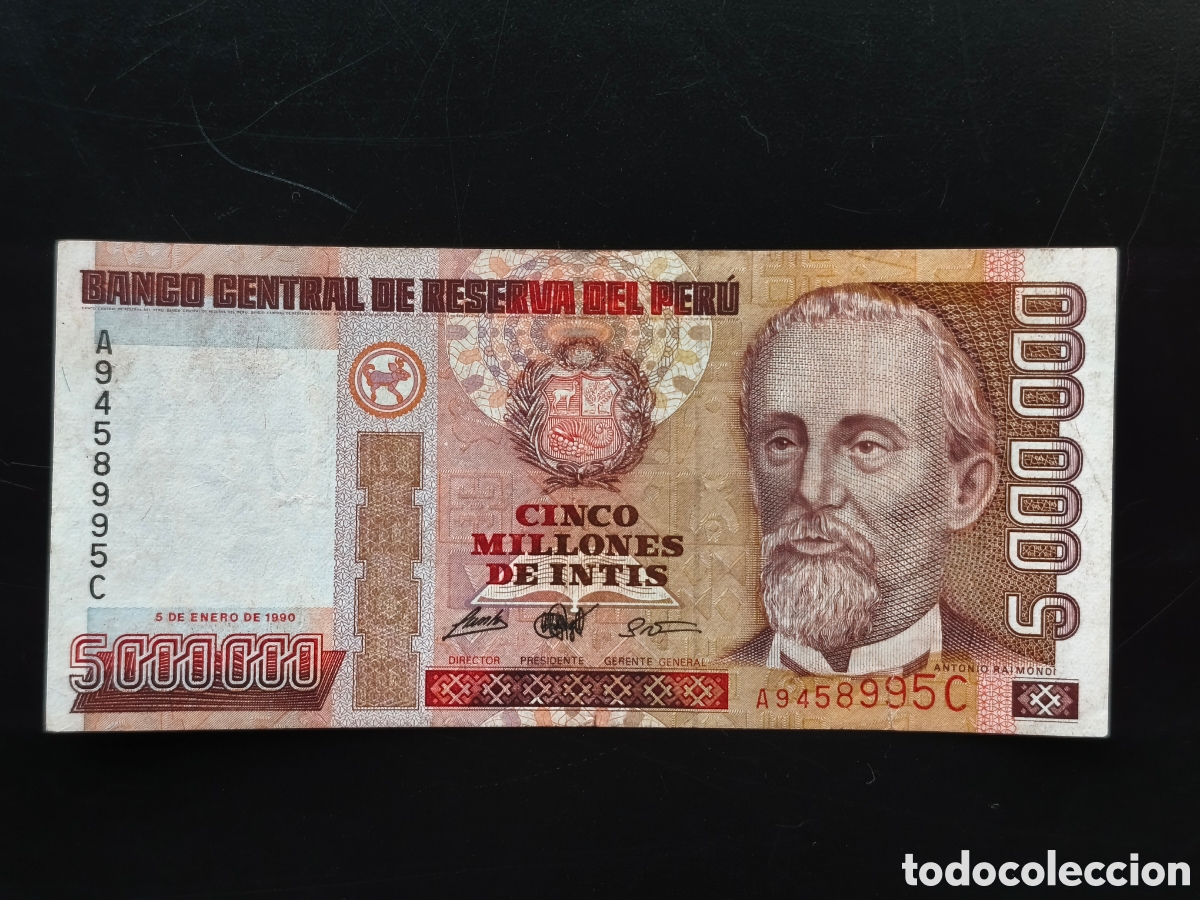 Billets internationaux: 5 millones de intis Per&uacute; 1990