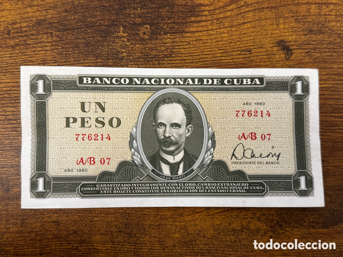 Banconote internazionali: Billete de 1 peso de Cuba. Circulado en Buena condici&oacute;n. A&ntilde;o 1980