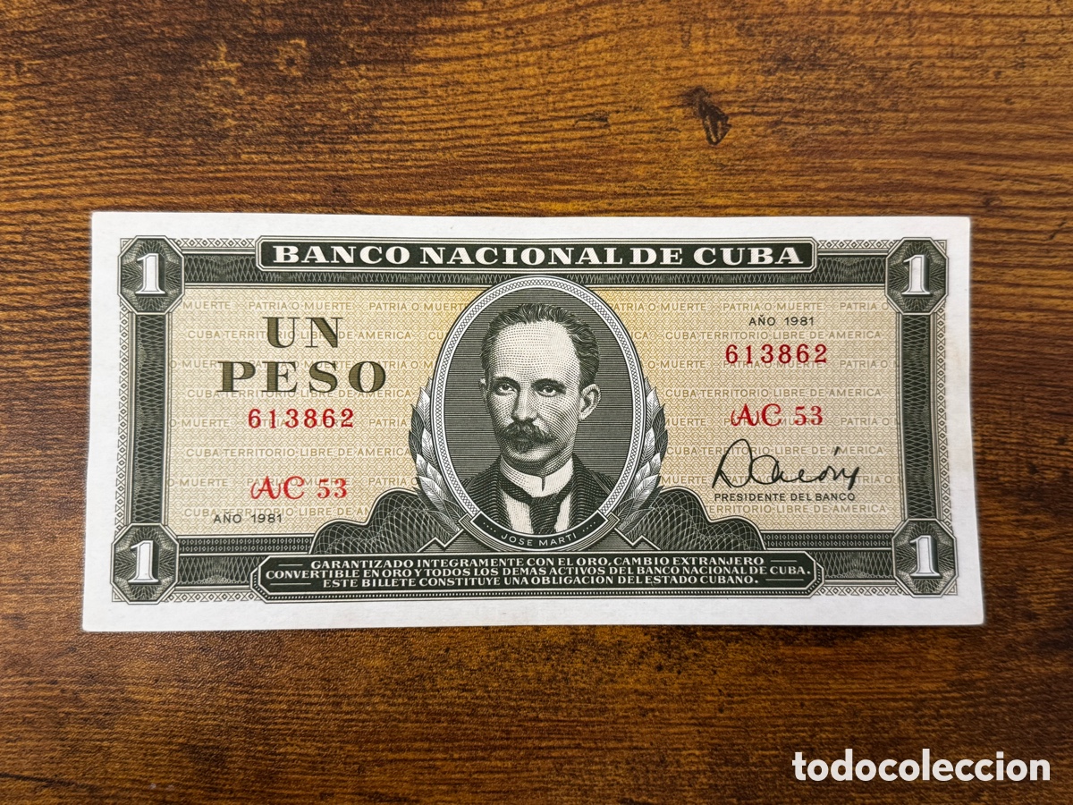 Banconote internazionali: Billete de 1 peso de Cuba. Circulado en Buena condici&oacute;n. A&ntilde;o 1981