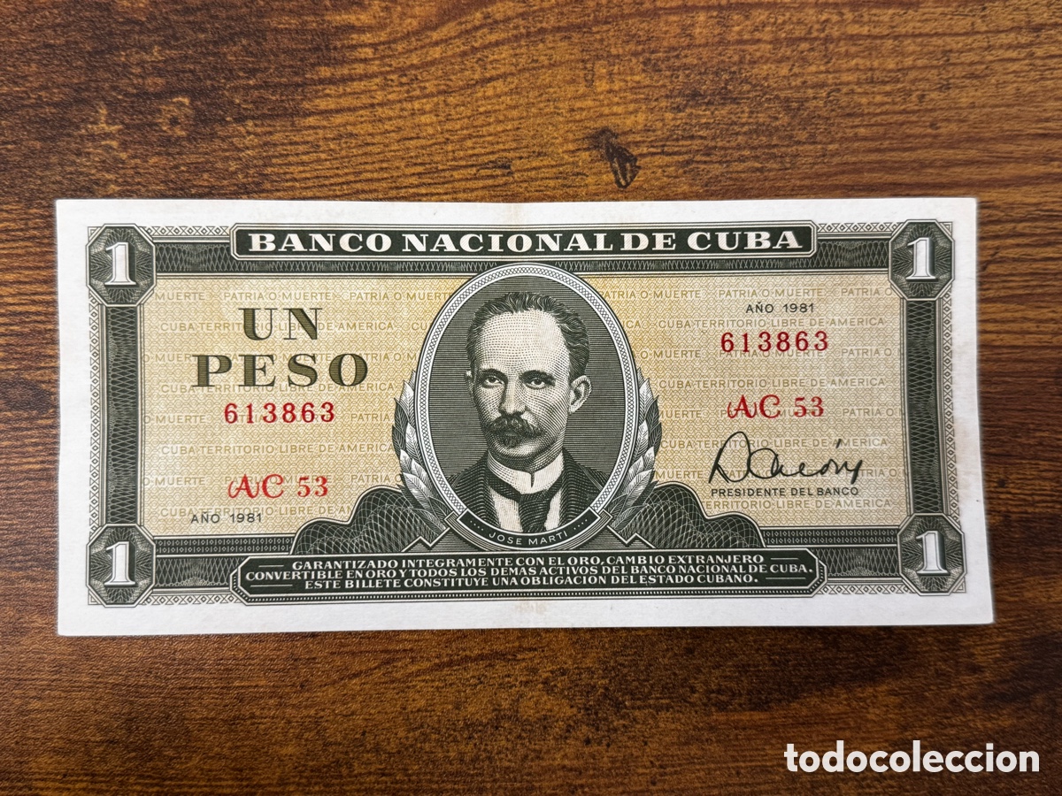 Banconote internazionali: Billete de 1 peso de Cuba. Circulado en Buena condici&oacute;n. A&ntilde;o 1981