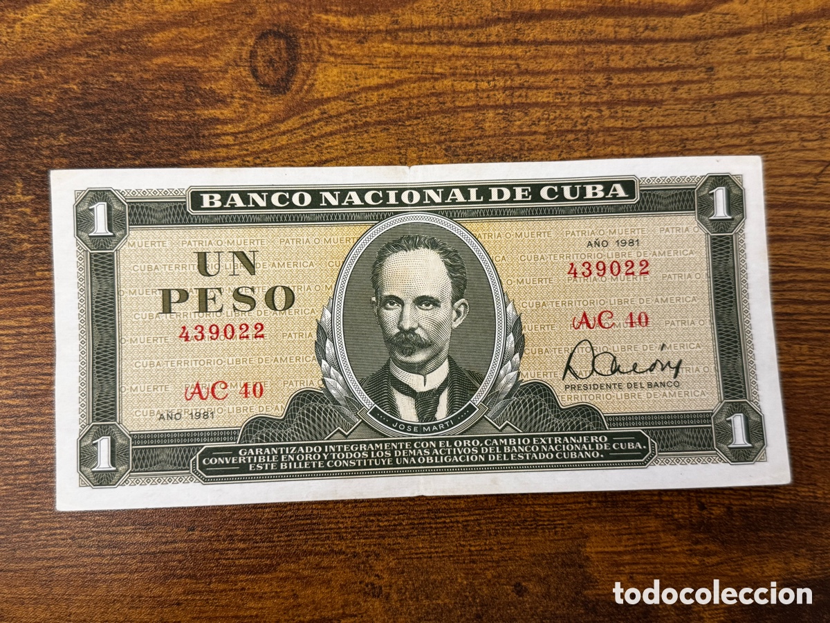 Banconote internazionali: Billete de 1 peso de Cuba. Circulado en Buena condici&oacute;n. A&ntilde;o 1981