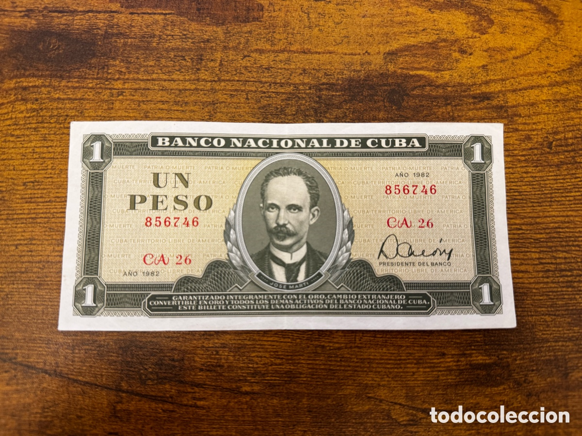 Billetes extranjeros: Billete de 1 peso de Cuba. Circulado en Buena condici&oacute;n. A&ntilde;o 1982