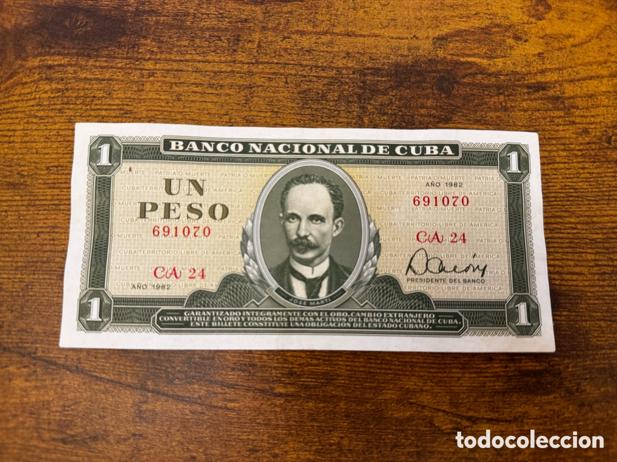 Billetes extranjeros: Billete de 1 peso de Cuba. Circulado en Buena condici&oacute;n. A&ntilde;o 1982