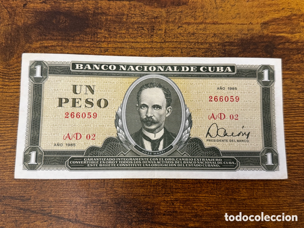 Billetes extranjeros: Billete de 1 peso de Cuba. Circulado en Buena condici&oacute;n. A&ntilde;o 1985