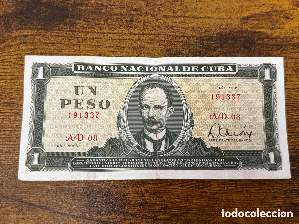 Billetes extranjeros: Billete de 1 peso de Cuba. Circulado en Buena condici&oacute;n. A&ntilde;o 1985