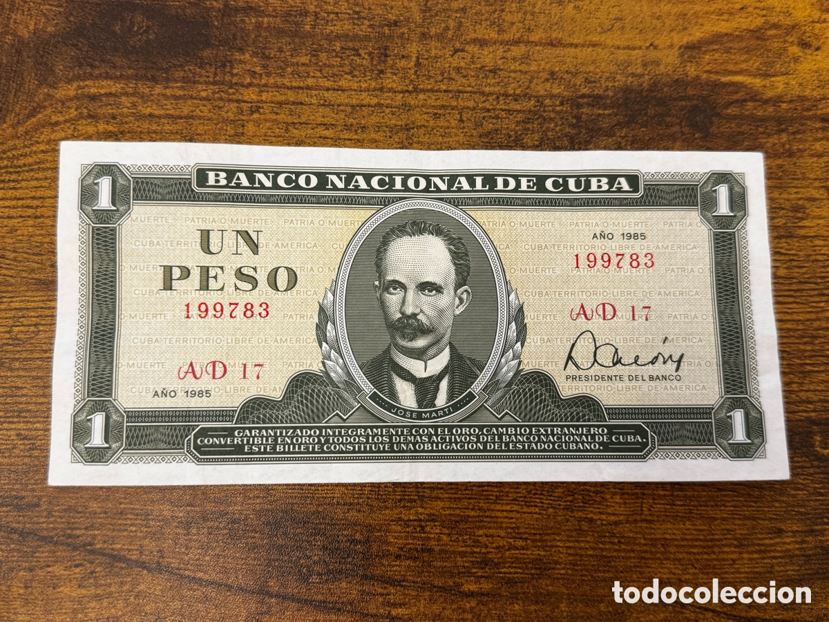 Billetes extranjeros: Billete de 1 peso de Cuba. Circulado en Buena condici&oacute;n. A&ntilde;o 1985