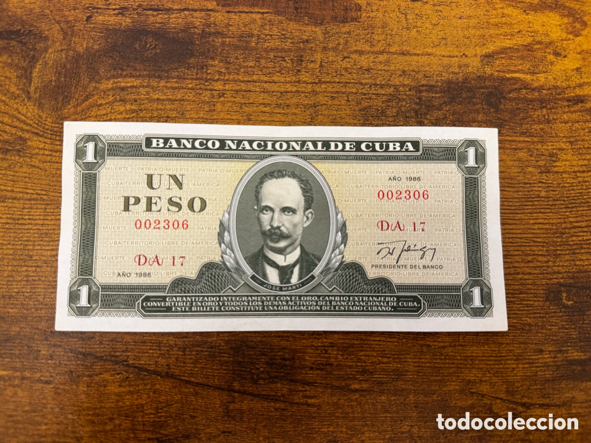 Billetes extranjeros: Billete de 1 peso de Cuba. Circulado en Buena condici&oacute;n. A&ntilde;o 1986