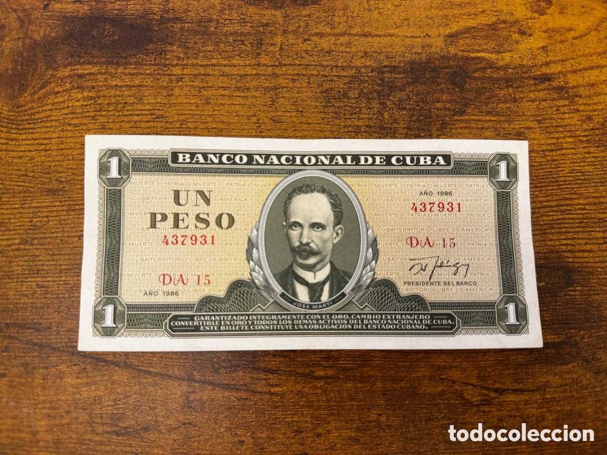 Billetes extranjeros: Billete de 1 peso de Cuba. Circulado en Buena condici&oacute;n. A&ntilde;o 1986