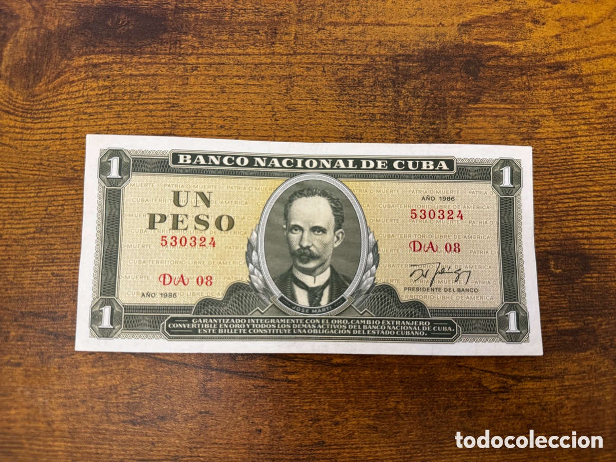 Billetes extranjeros: Billete de 1 peso de Cuba. Circulado en Buena condici&oacute;n. A&ntilde;o 1986