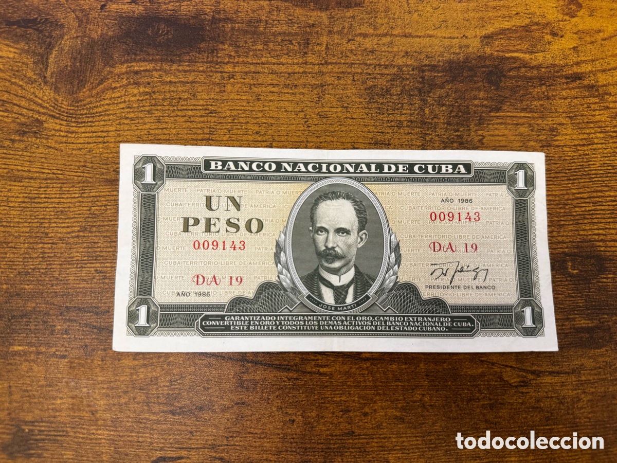 Billetes extranjeros: Billete de 1 peso de Cuba. Circulado en Buena condici&oacute;n. A&ntilde;o 1986