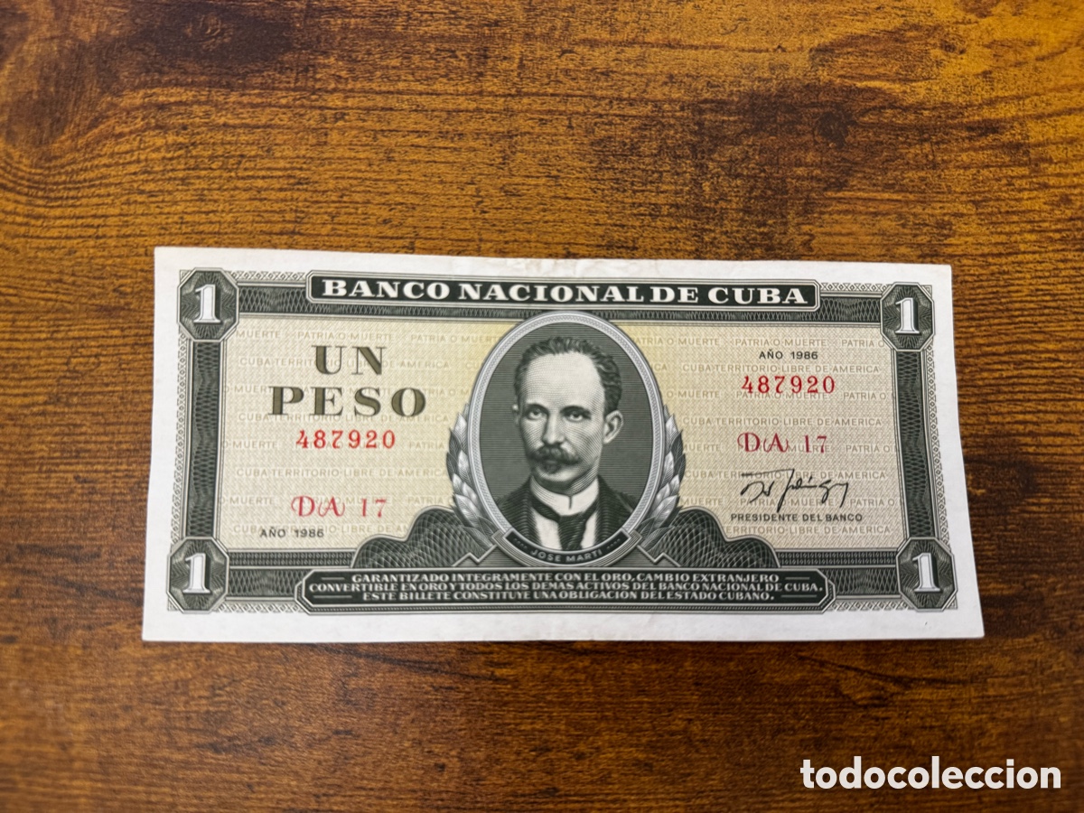 Billetes extranjeros: Billete de 1 peso de Cuba. Circulado en Buena condici&oacute;n. A&ntilde;o 1986