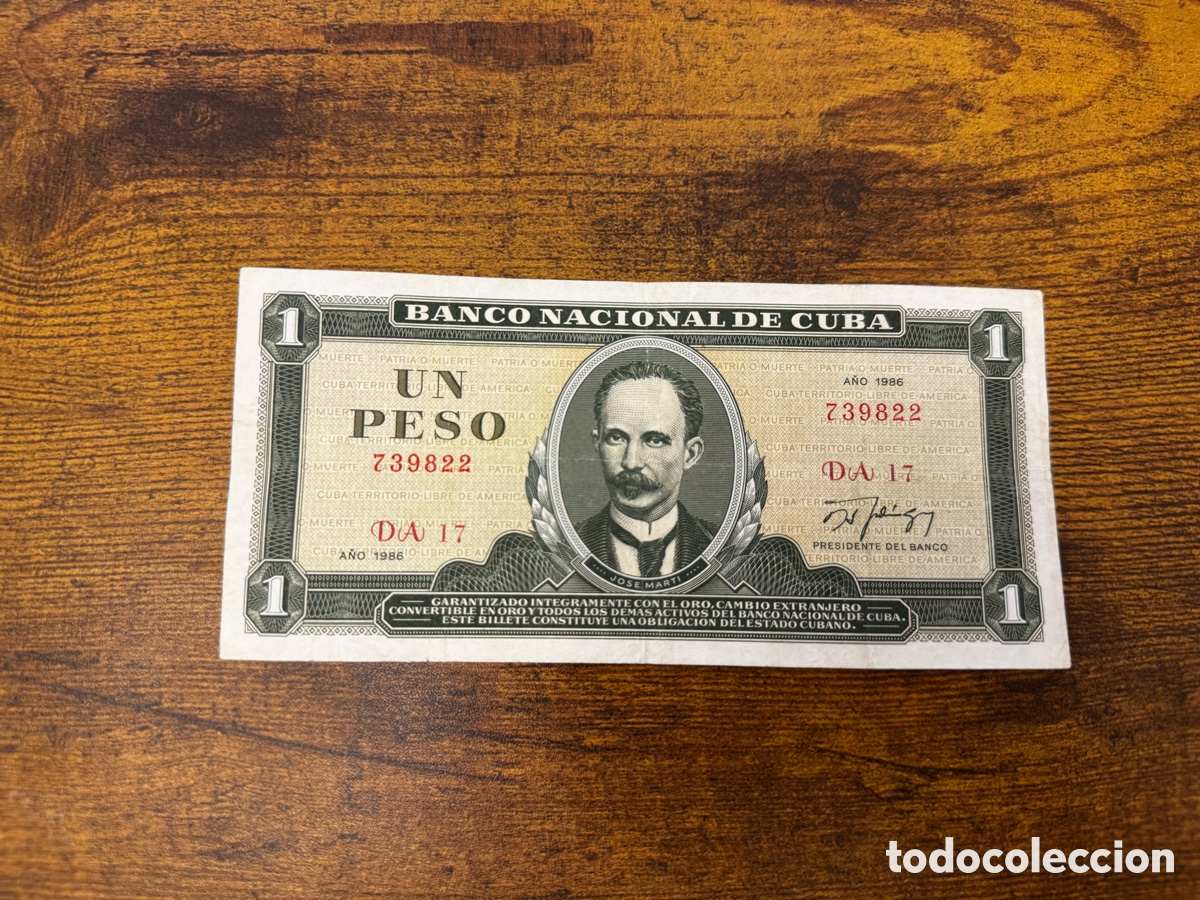 Billetes extranjeros: Billete de 1 peso de Cuba. Circulado en Buena condici&oacute;n. A&ntilde;o 1986