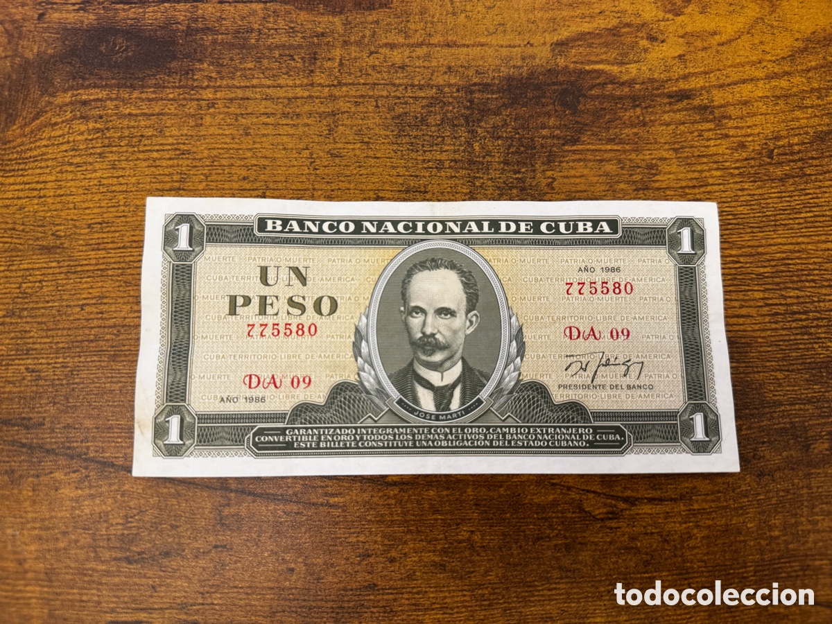 Billetes extranjeros: Billete de 1 peso de Cuba. Circulado en Buena condici&oacute;n. A&ntilde;o 1986