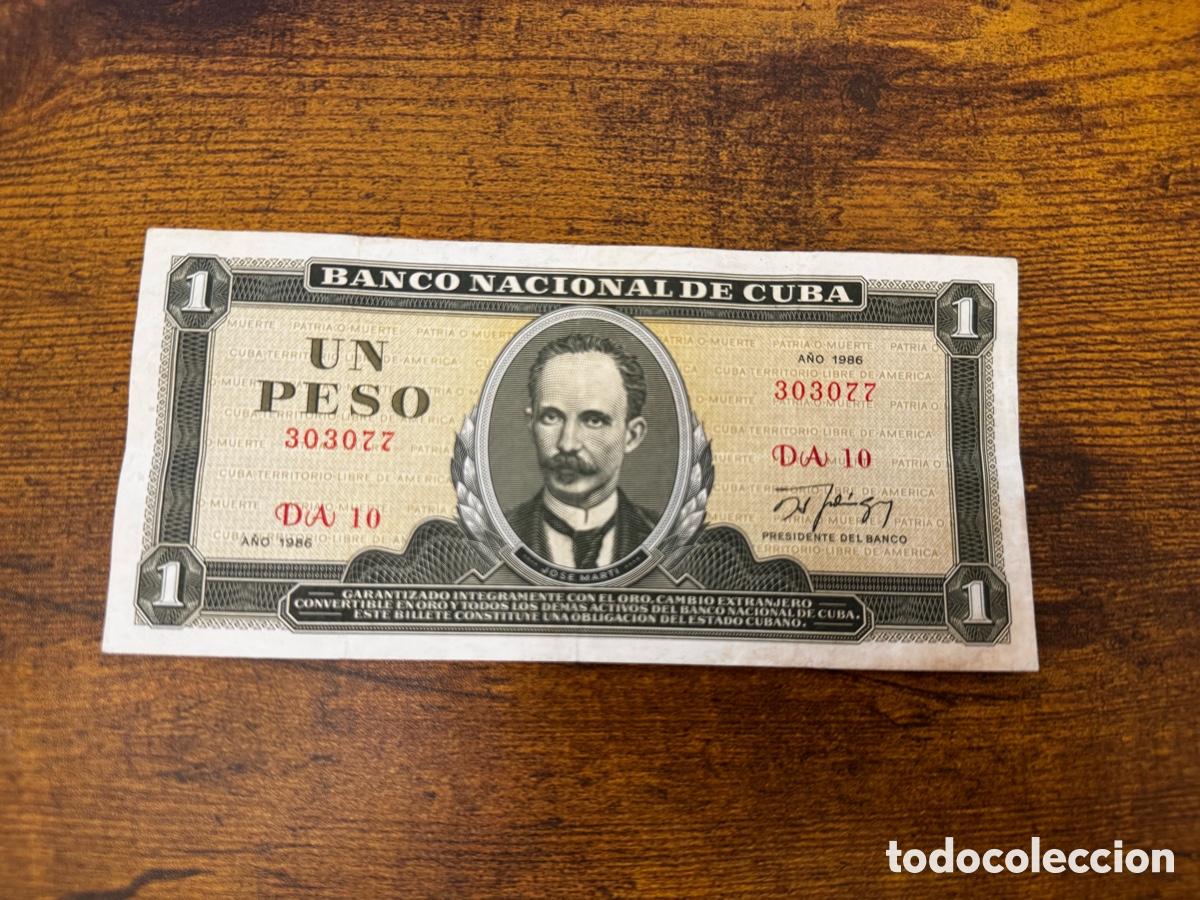 Billetes extranjeros: Billete de 1 peso de Cuba. Circulado en Buena condici&oacute;n. A&ntilde;o 1986