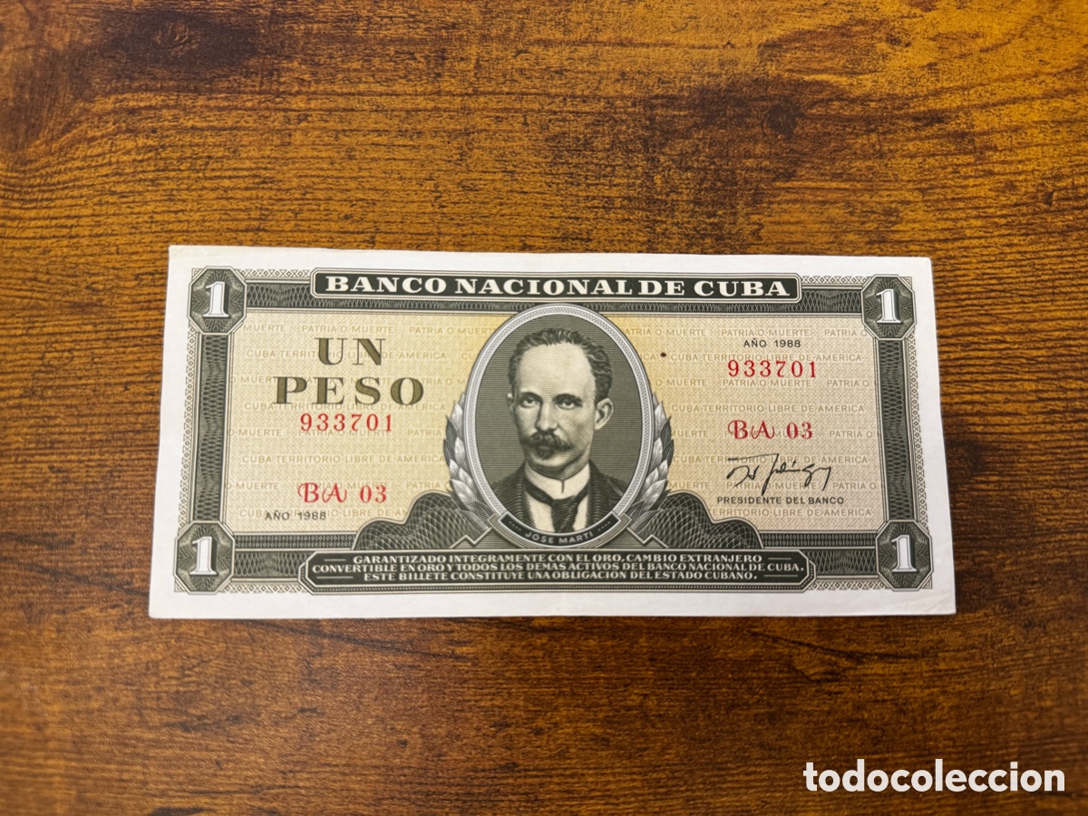 Billetes extranjeros: Billete de 1 peso de Cuba. Circulado en Buena condici&oacute;n. A&ntilde;o 1988