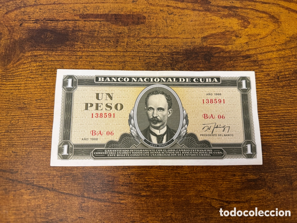 Billetes extranjeros: Billete de 1 peso de Cuba. Circulado en Buena condici&oacute;n. A&ntilde;o 1988