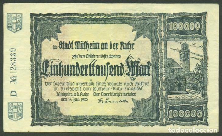 Notas Internacionais: ALEMANIA (M&uuml;lheim an der Ruhr). 100000 mark 14.7.1923.