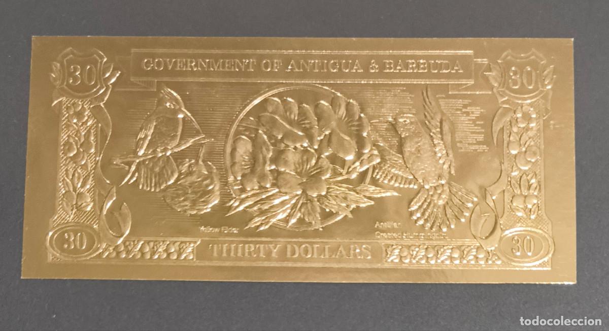 Billetes extranjeros: CARIBE BRITANICO. ANTIGUA & BARBUDA. 30 $ (1983). Pick CS1b. Colibr&iacute;, el sa&uacute;co amarillo. Dorado.