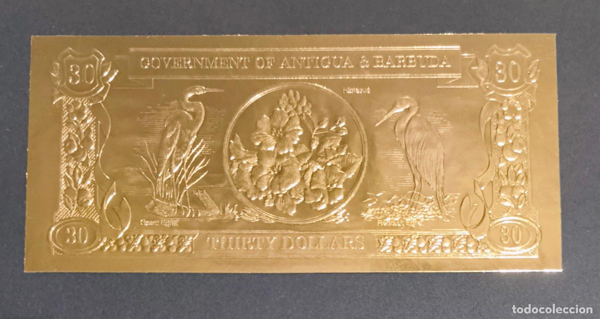 Billetes extranjeros: CARIBE BRITANICO. ANTIGUA & BARBUDA. 30 $ (1983). Pick CS1a. Garzas, hibisco. Dorado.