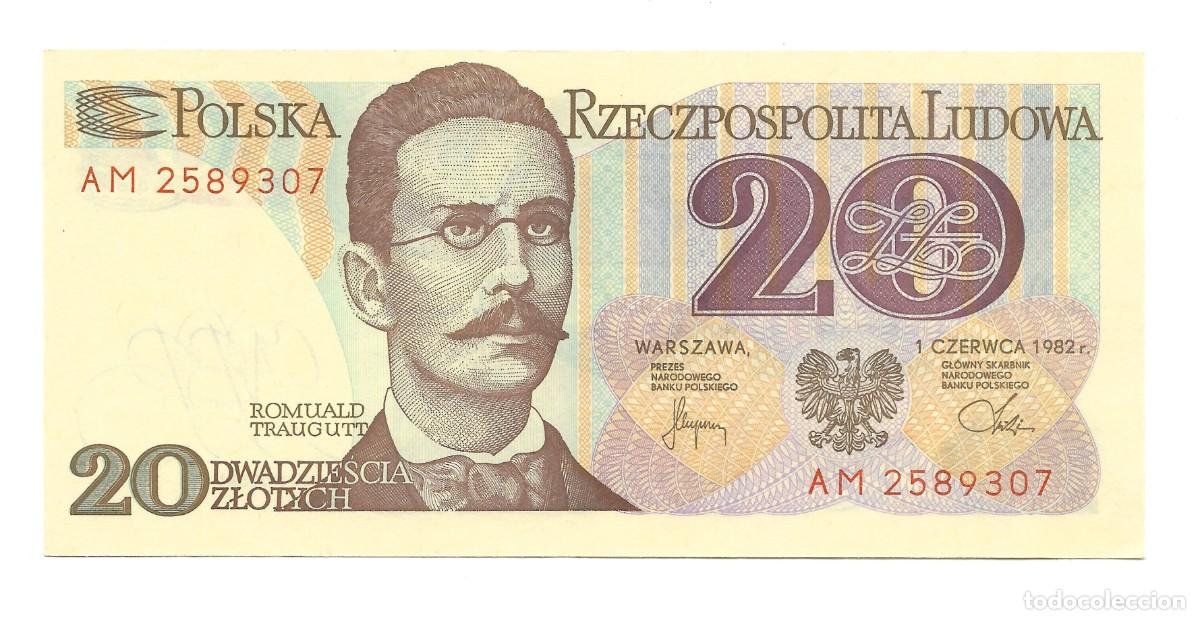 Billetes extranjeros: Billete de 20 Zlotych de Polonia 1982 (UNC).