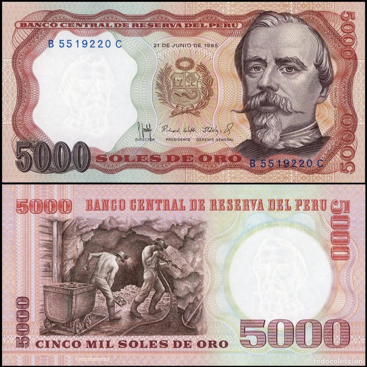 Billetes extranjeros: B18 - PERU 5.000 Soles Oro 1985 P117c SC Plancha