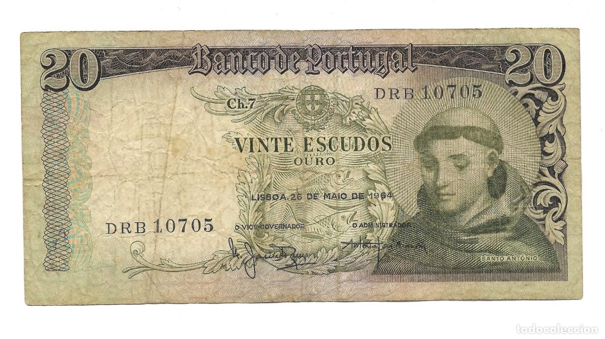 Billetes extranjeros: Billete 20 Escudos Portugal 1964 F