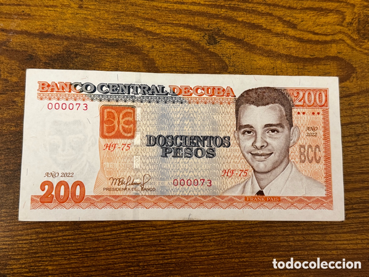 Billetes extranjeros: Billete de 200 pesos 2022 Cuba. Serie Baja 000073. Circulado en buen estado