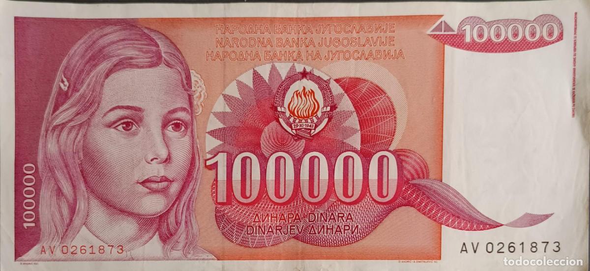 Billetes extranjeros: B139 - Yugoslavia 100.000 Dinara 1989 P97 EBC