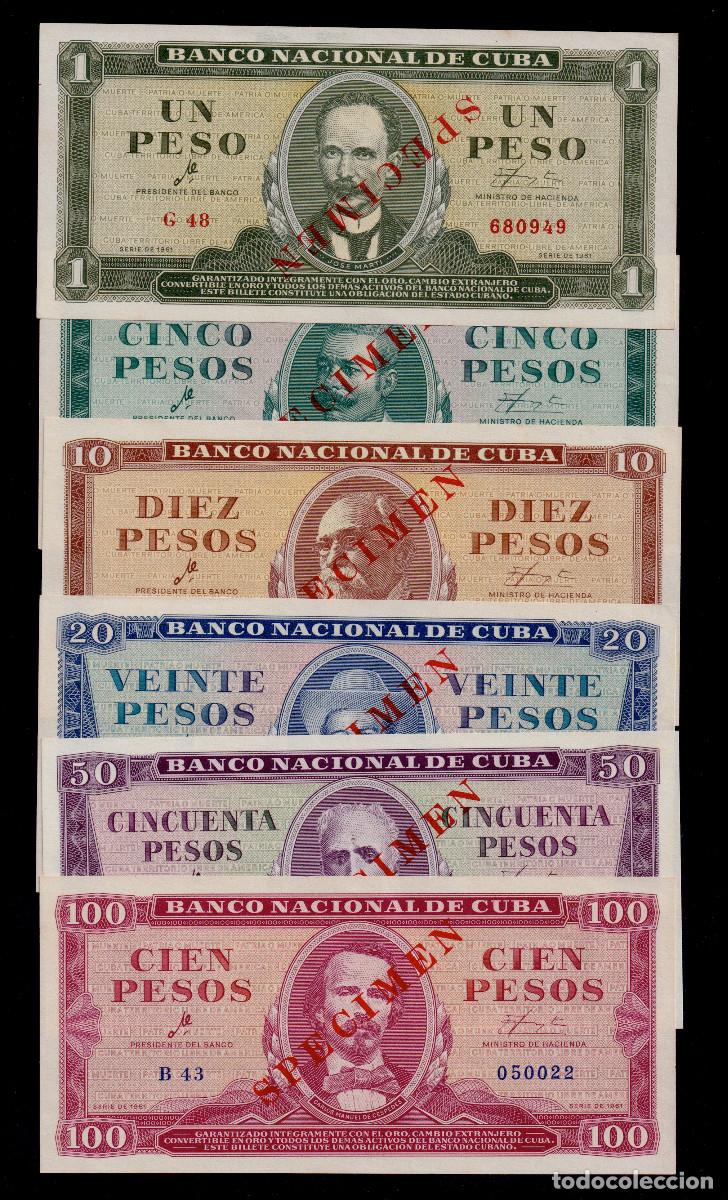 Billetes extranjeros: CUBA 1 - 5 - 10 - 20 - 50 - 100 PESOS 1961 UNC/SC Pick.94as1-99as1 CHE GUEVARA SET con Error (Raro)