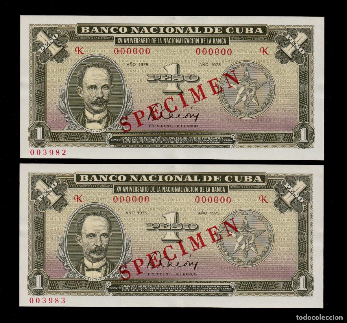 Billetes extranjeros: CUBA 1 PESO 1975 UNC/SC Pick.106as Serie 003982 - 003983 Alfa-K PAREJA CONSECUTIVA. CONMEMORATIV0S