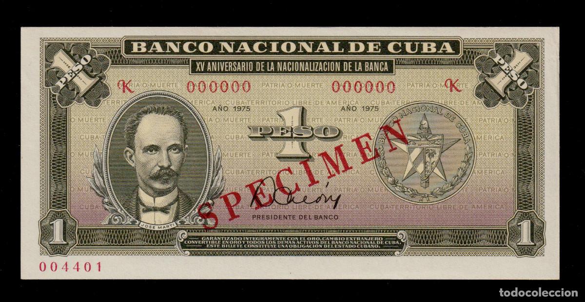 Billetes extranjeros: CUBA 1 PESO 1975 UNC/SC Pick.106as Serie 004401 Alfa-K CONMEMORATIVO SPECIMEN.