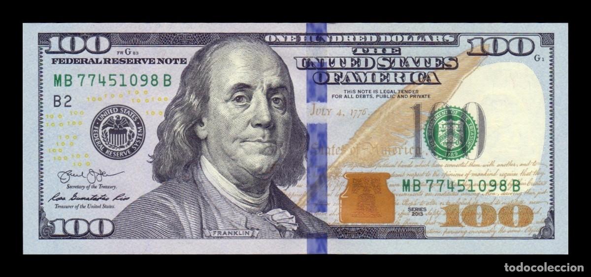 Billetes extranjeros: Estados Unidos 100 D&oacute;lares Benjamin Franklin 2013 Pick 543 B - New York NY Sc Unc