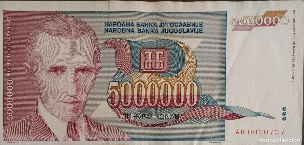 Billetes extranjeros: B141 - Yugoslavia 5.000.000 Dinara 1993 P121 MBC