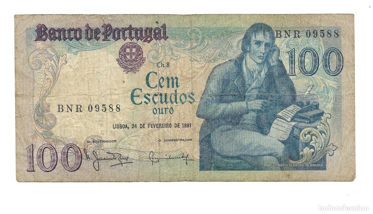 Billetes extranjeros: Billete de 100 Escudos de Portugal 1981 F .