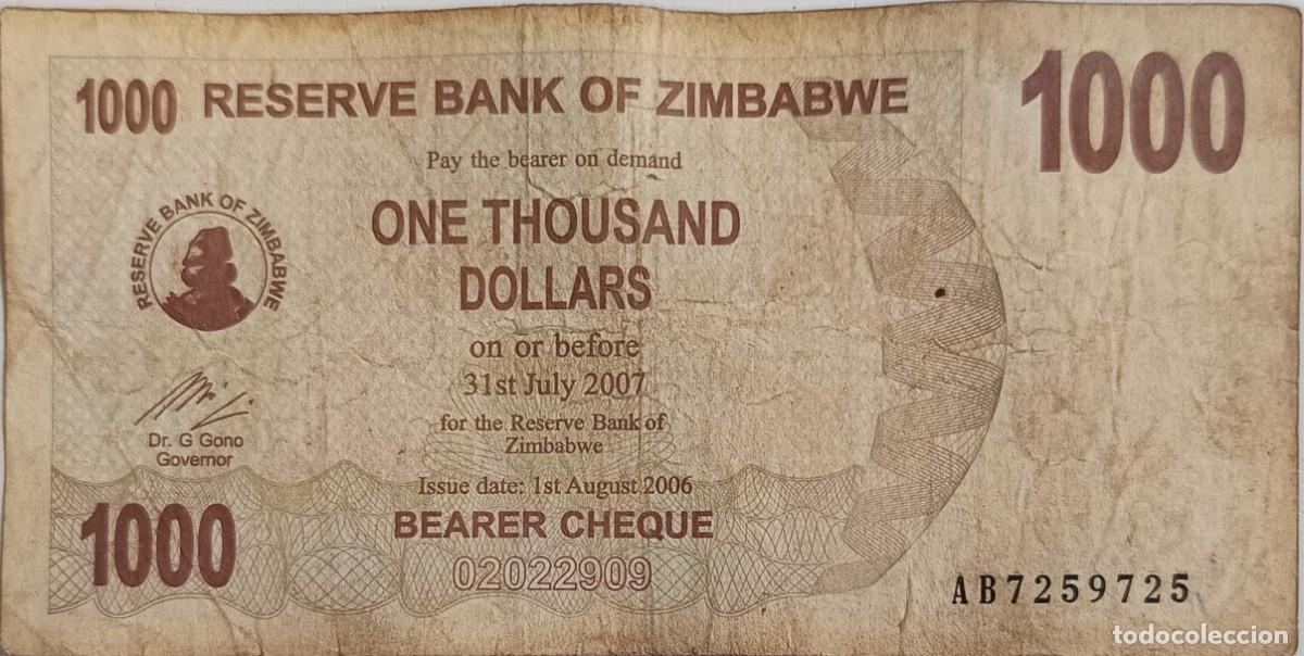 Billetes extranjeros: B155 - Zimbawe 1.000 Dollars 2007 P44 BC Usado