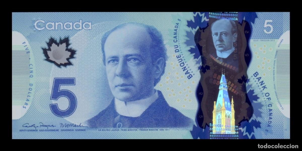 Billetes extranjeros: Canad&aacute; 5 D&oacute;lares Sir Wilfrid Laurier 2013 (2024) Pick 106f Pol&iacute;mero Sc Unc