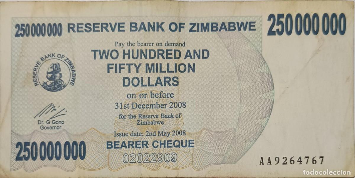Billetes extranjeros: B153 - Zimbawe 250.000.000 Dollars 2008 P59 BC Usado